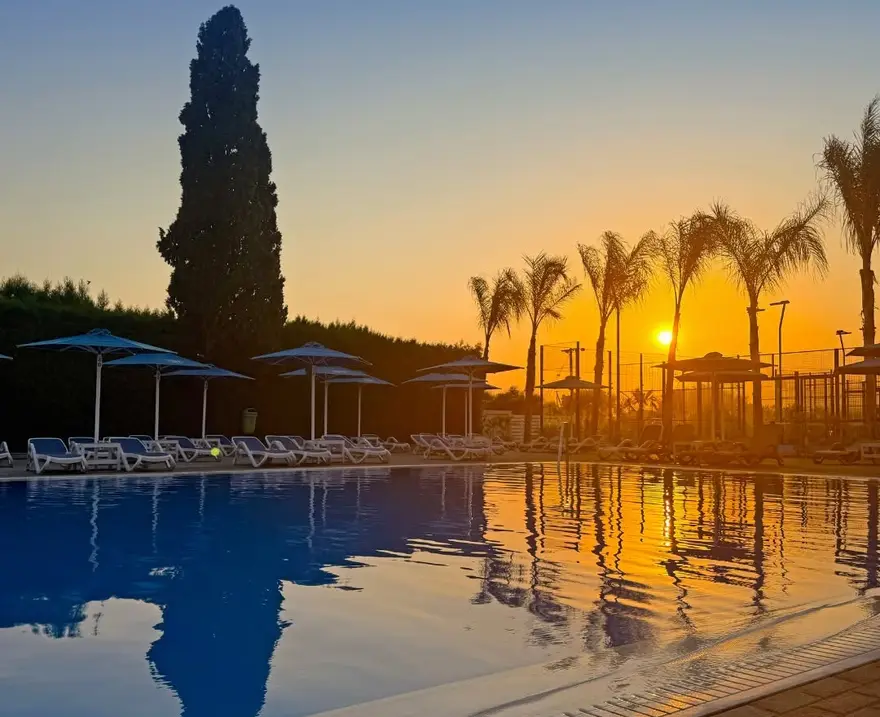 Sunset over the pool